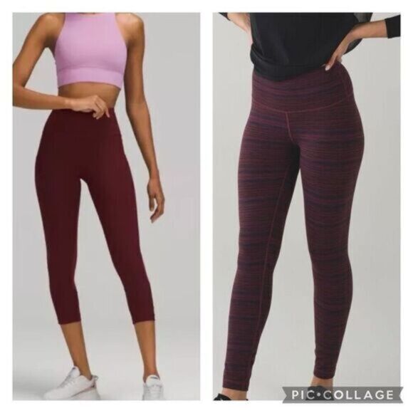 EUC Lululemon Women’s 2 Pair Athletic Workout Leggings - Red/Maroon - Size 4 - Picture 1 of 12
